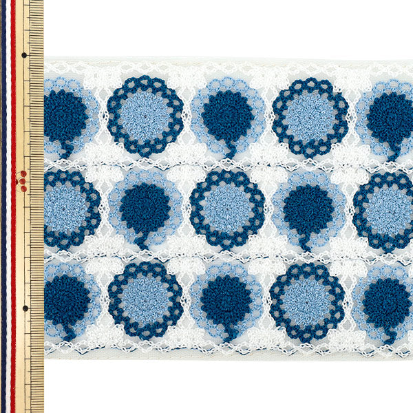 【数量5から】 手芸ブレード 『2025 インド刺繍ブレード 約12cm幅 ホワイト×ブルー 47636D』
