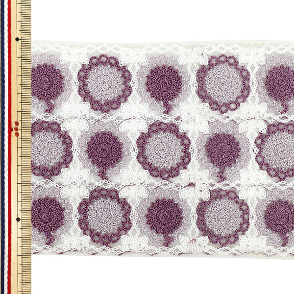 【数量5から】 手芸ブレード 『2025 インド刺繍ブレード 約12cm幅 ホワイト×パープル 47636I』