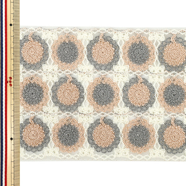 【数量5から】 手芸ブレード 『2025 インド刺繍ブレード 約12cm幅 ホワイト×グレー 47636M』