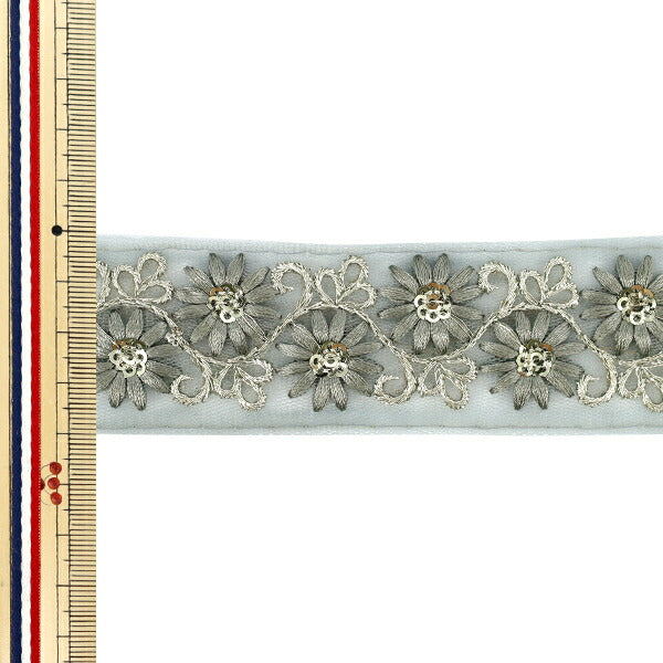 【数量5から】 手芸ブレード 『2025 インド刺繍ブレード 約4cm幅 グレー×グレー M-840#2』