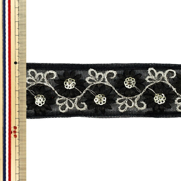 【数量5から】 手芸ブレード 『2025 インド刺繍ブレード 約4cm幅 ブラック×ブラック M-840#8』