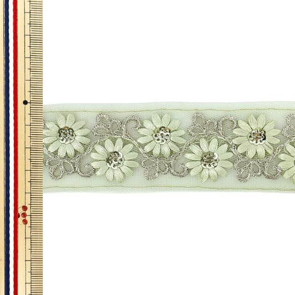 【数量5から】 手芸ブレード 『2025 インド刺繍ブレード 約4cm幅 グリーン×グリーン M-840#9』