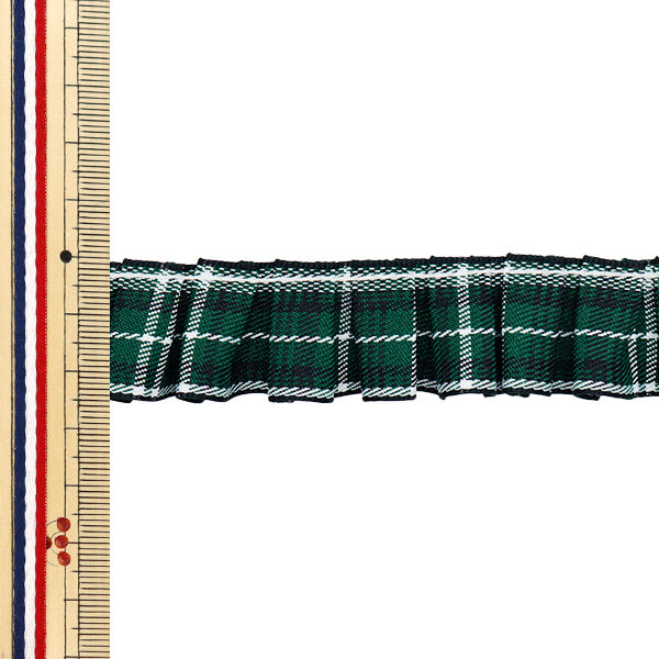 【数量5から】 フリルリボンテープ 『タータンフリル 幅約2.5cm グリーン FR2412』