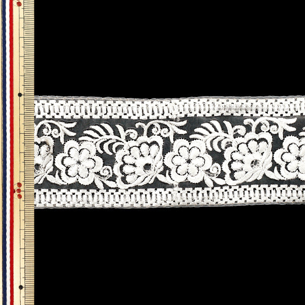 【数量5から】 手芸ブレード 『2022 インド刺繍ブレード 約6cm幅 ホワイト×ホワイト 43825』
