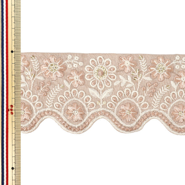 【数量5から】 手芸ブレード 『2025 インド刺繍ブレード 約7cm幅 ベージュ×オフホワイトM-881D』