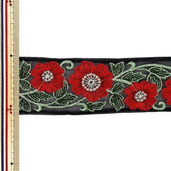 【数量5から】 手芸ブレード 『2025 インド刺繍ブレード 約5.5cm幅 ブラック×レッド M-1210A』