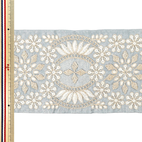 【数量5から】 手芸ブレード 『2025 インド刺繍ブレード 約11cm幅 グレー×ホワイト M-1241#1』