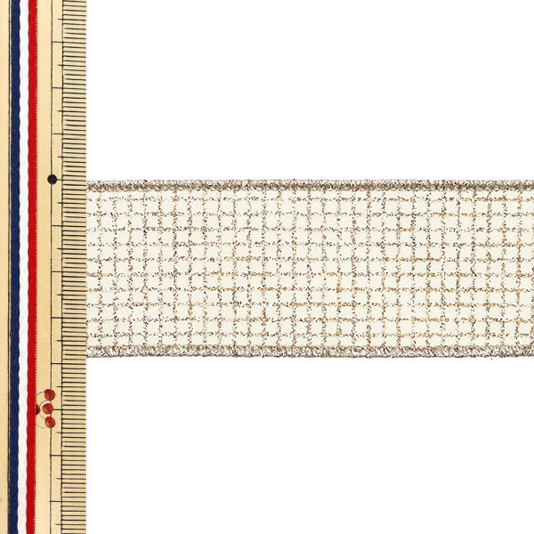 【数量5から】 リボン 『グリッタースクエア 約3.8cm幅 ホワイト 2番色 9334』 AOYAMARIBBON 青山リボン