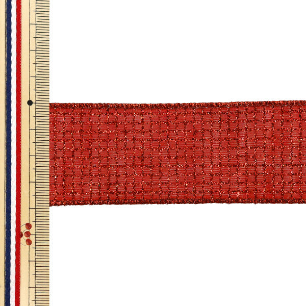 【数量5から】 リボン 『グリッタースクエア 約3.8cm幅 レッド 16番色 9341』 AOYAMARIBBON 青山リボン