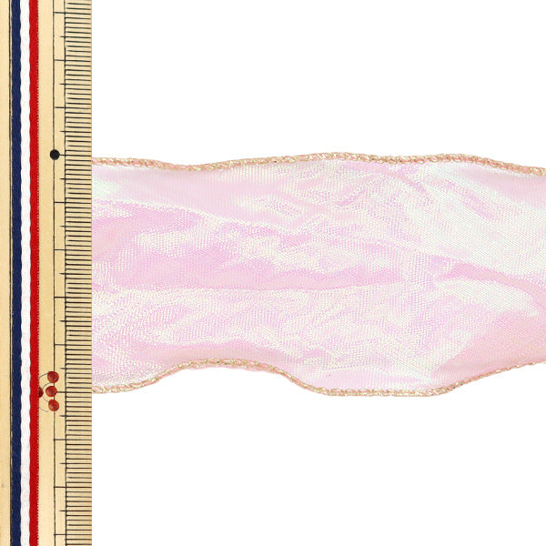 Лента "Aurora Organza лента, золотой край, ширина 5 см x длина 2,3 м, розовый, ORT-60G" KIYOHARA