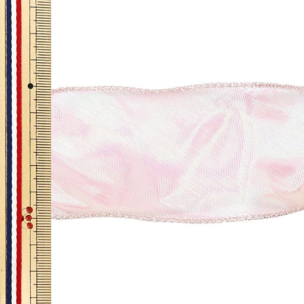 丝带 “ Aurora Orora Oranza丝带银边缘5厘米宽x 2.3m长的粉红色ORT-60S" KIYOHARA