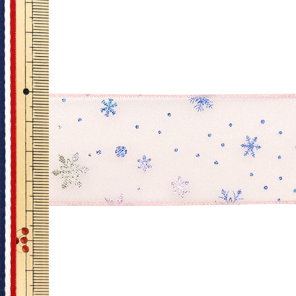 리본 "Oganza Print"리본 눈송이 약. 38mm 너비 x 3m 길이 연어 핑크 YRC2508-38"