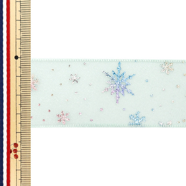 리본 "Oganza Print"리본 눈송이 약. 38mm 폭 x 3m 길이의 녹색 YRC2508-38"