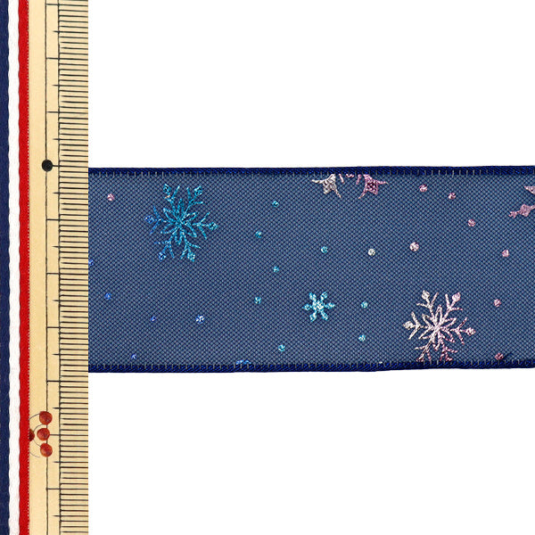 리본 "Oganza Print"리본 눈송이 : 약. 38mm x 3m 길이 남색 YRC2508-38"