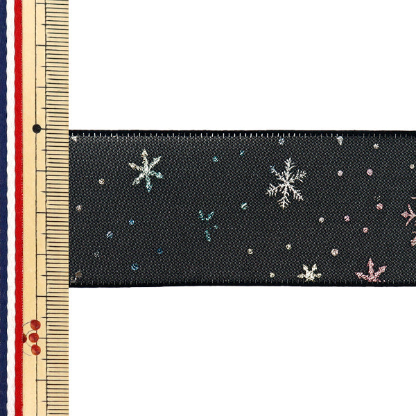 Ribbon "Oganza Print"Ribbon Snowflake Approx. 38mm wide x 3m long Black YRC2508-38"