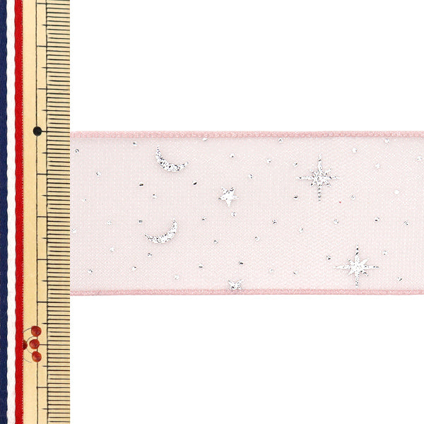 Ruban "Print Oganza"Ruban Nuit étoilée Env. 38 mm de large x 3 m de long saumon rose yrc2509-38"