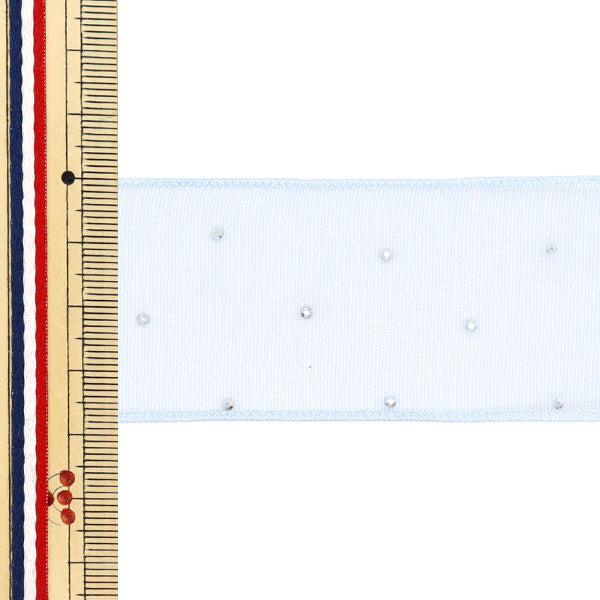 리본 "Rhinestone Organza 리본, 약 38mm 너비 x 3m 길이, 파란색 yrc2521-38"