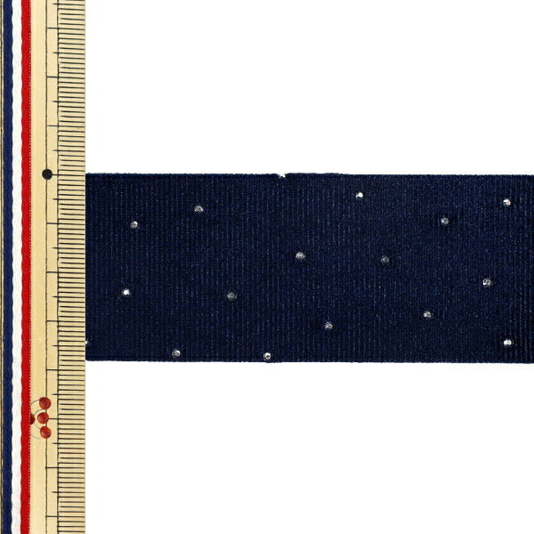 Ribbon 『Rhinestone velorRibbon 2025 Approx. Width 38mm x Length 2m Navy YRC2527-38"