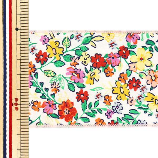 【数量5から】 リボン 『フラワープリントリボン 約6.5cm 1番色 K251T-TPY2』