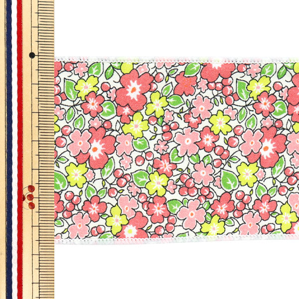 【数量5から】 リボン 『フラワープリントリボン 約6.5cm 2番色 K251T-TPY3』