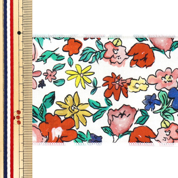 【数量5から】 リボン 『フラワープリントリボン 約6.5cm 1番色 K251T-TPY5』