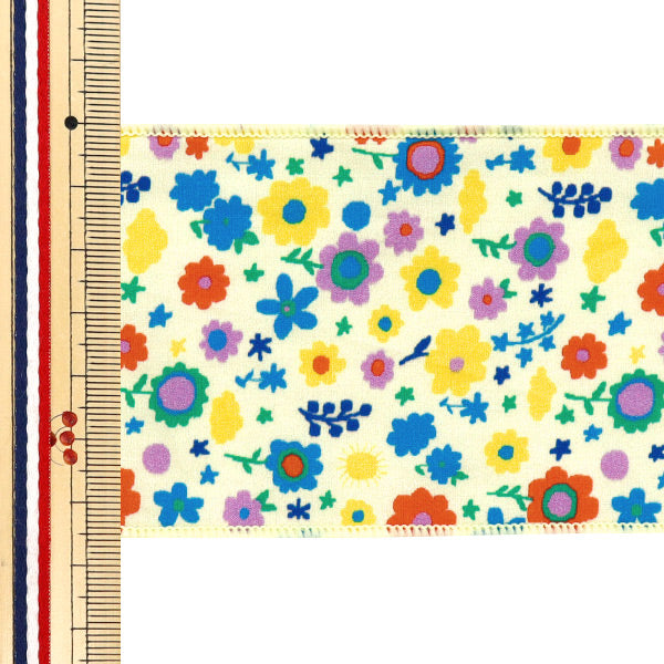 【数量5から】 リボン 『フラワープリントリボン 約6.5cm 1番色 K251T-TPY8』