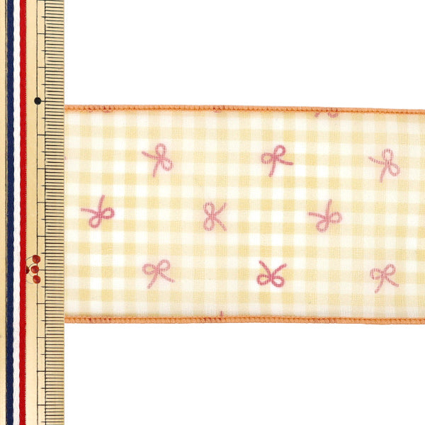 【数量5から】 リボン 『リボンプリントチェックリボン 幅約65mm 1番色 K252T-TPY6』