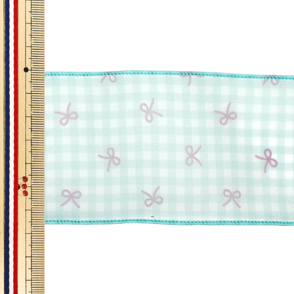 【数量5から】 リボン 『リボンプリントチェックリボン 幅約65mm 4番色 K252T-TPY6』