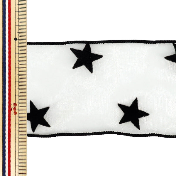 【数量5から】 リボン 『星柄フロッキーオーガンジーリボン 幅約70mm 2番色 K252T-TPY13』