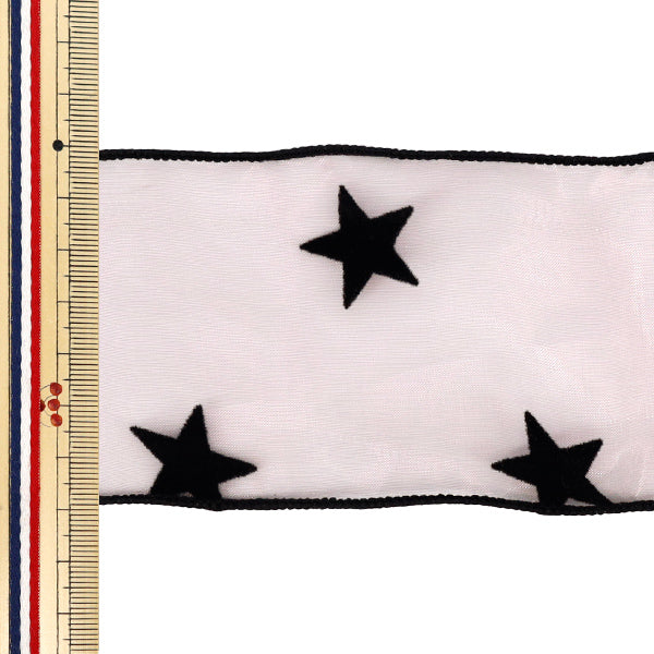 【数量5から】 リボン 『星柄フロッキーオーガンジーリボン 幅約70mm 3番色 K252T-TPY13』