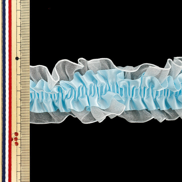 【数量5から】 フリルリボン 『ストレッチWリボンフリル 約3cm幅 ライトブルー FRS2501』