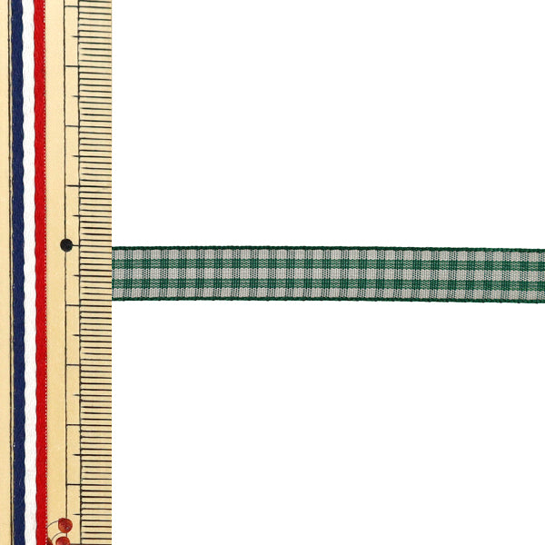 【数量5から】 リボン 『チェックタフタリボン 約9mm幅 128番色 UR-3800』