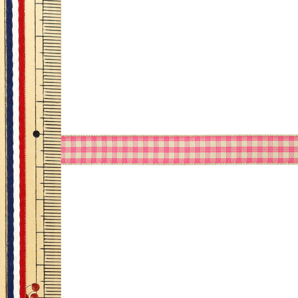 【数量5から】 リボン 『チェックタフタリボン 約9mm幅 131番色 UR-3800』