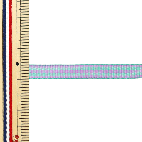 【数量5から】 リボン 『チェックタフタリボン 約9mm幅 158番色 UR-3800』