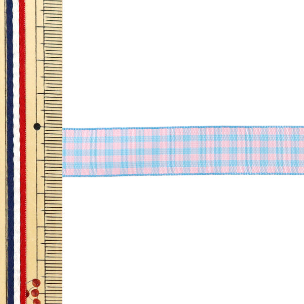 【数量5から】 リボン 『チェックタフタリボン 約15mm幅 120番色 UR-3800』