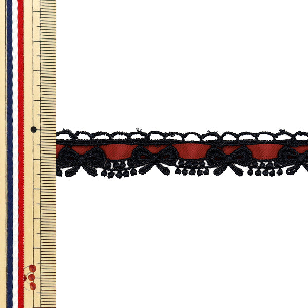 【数量5から】 ケミカルレース 『ケミカルリボンレース 約1.5cm幅 ブラック×ワイン FR2408』