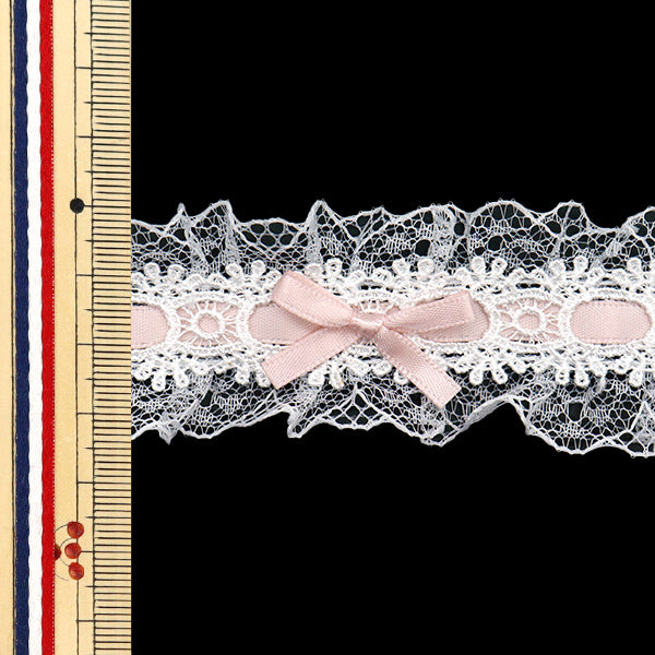 【数量5から】 レースリボンテープ 『リボン装飾レース 約3.5cm幅 スモークピンク FR2409』