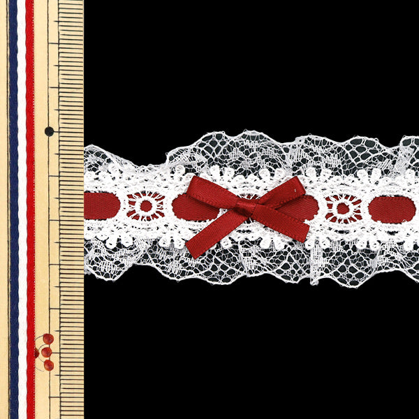 【数量5から】 レースリボンテープ 『リボン装飾レース 約3.5cm幅 ワイン FR2409』