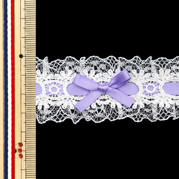 【数量5から】 レースリボンテープ 『リボン装飾レース 約3.5cm幅 ライトバイオレット FR2409』