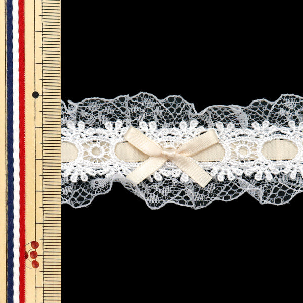 【数量5から】 レースリボンテープ 『リボン装飾レース 約3.5cm幅 アイボリー FR2409』