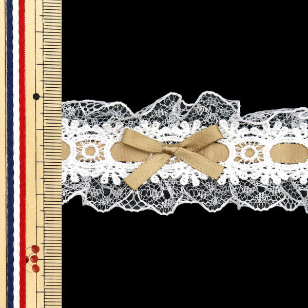 【数量5から】 レースリボンテープ 『リボン装飾レース 約3.5cm幅 キャメル FR2409』