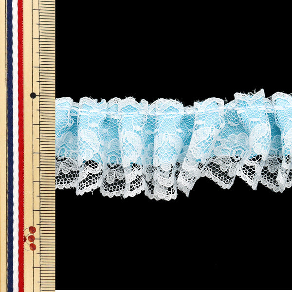 【数量5から】 フリルリボンテープ 『リボンフリルレース 約3.5cm幅 ライトブルー FR2413』
