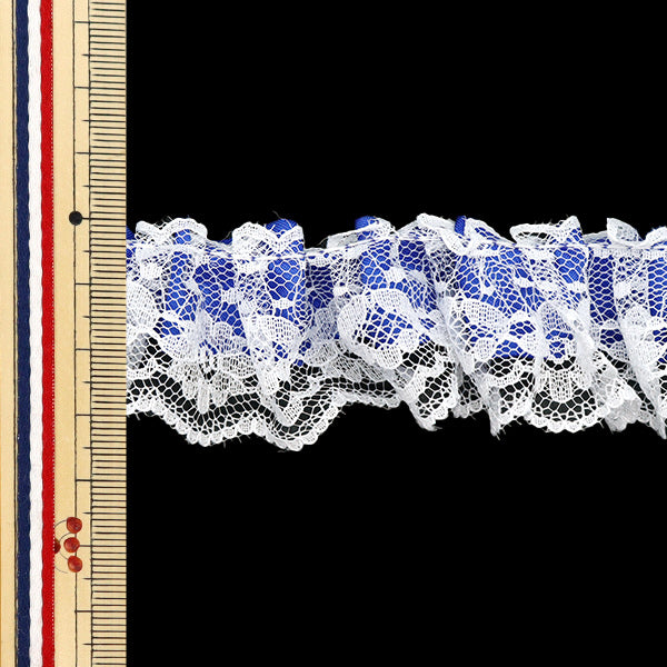 【数量5から】 フリルリボンテープ 『リボンフリルレース 約3.5cm幅 ブルー FR2413』