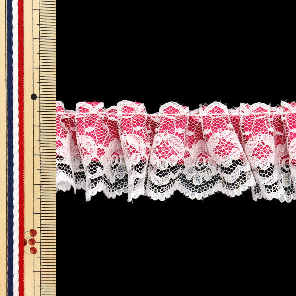 【数量5から】 フリルリボンテープ 『リボンフリルレース 約3.5cm幅 ピンク FR2413』