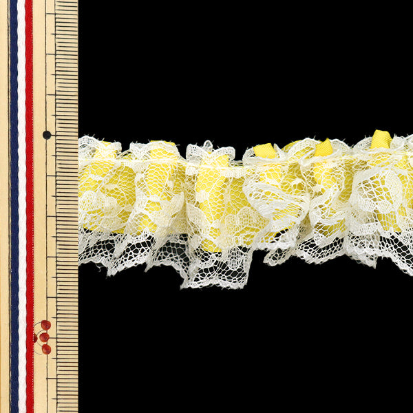 【数量5から】 フリルリボンテープ 『リボンフリルレース 約3.5cm幅 イエロー FR2413』