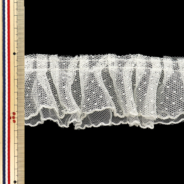 【数量5から】 フリルリボン 『チュールドットフリル 約5cm幅 ベージュ FR2417』