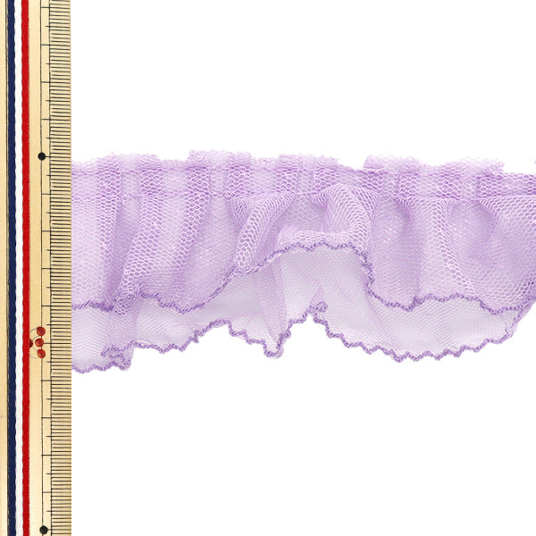 【数量5から】 フリルリボン 『チュールドットフリル 約5cm幅 ライトパープル FR2417』