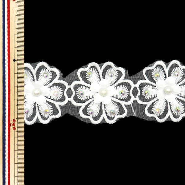 【数量5から】 レースリボン 『ラインストーンフラワー ホワイト DCL2429』