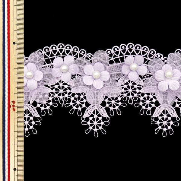 【数量5から】 レースリボン 『パールオーガンジーフラワーレース パープル DCL2430』