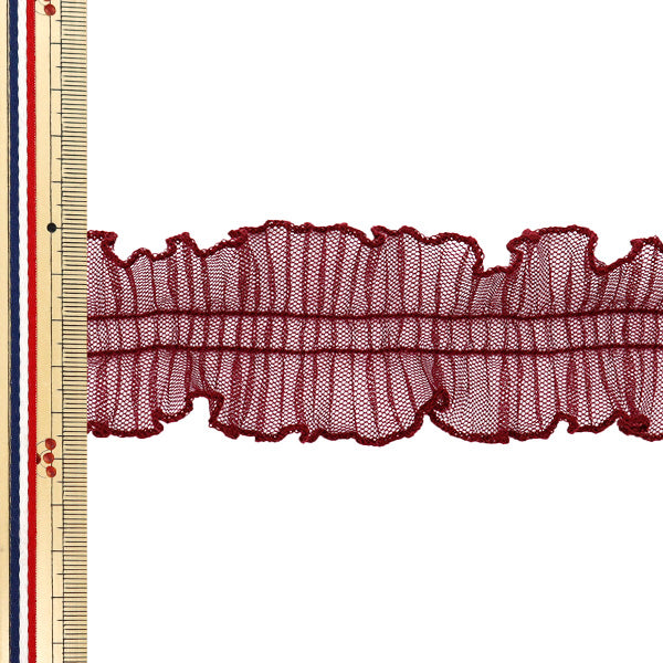 【数量5から】 フリルリボン 『プリーツチュールフリル ワイン FR2427』